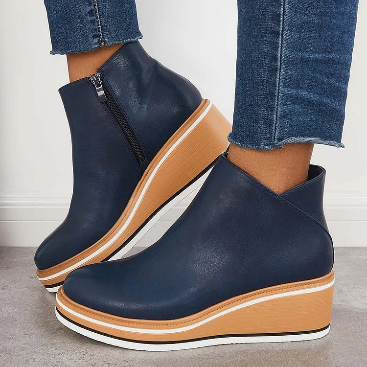 Women's Cushioned Platform Round Toe Ankle Boots