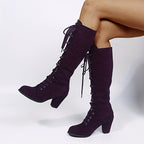 Women's Adjustable Lace-Front Tall Boots with Steady Block Heel