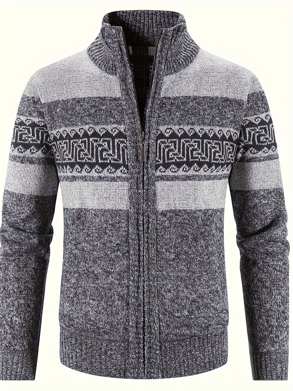 Women's Plush-Lined Patterned Zip Cardigan