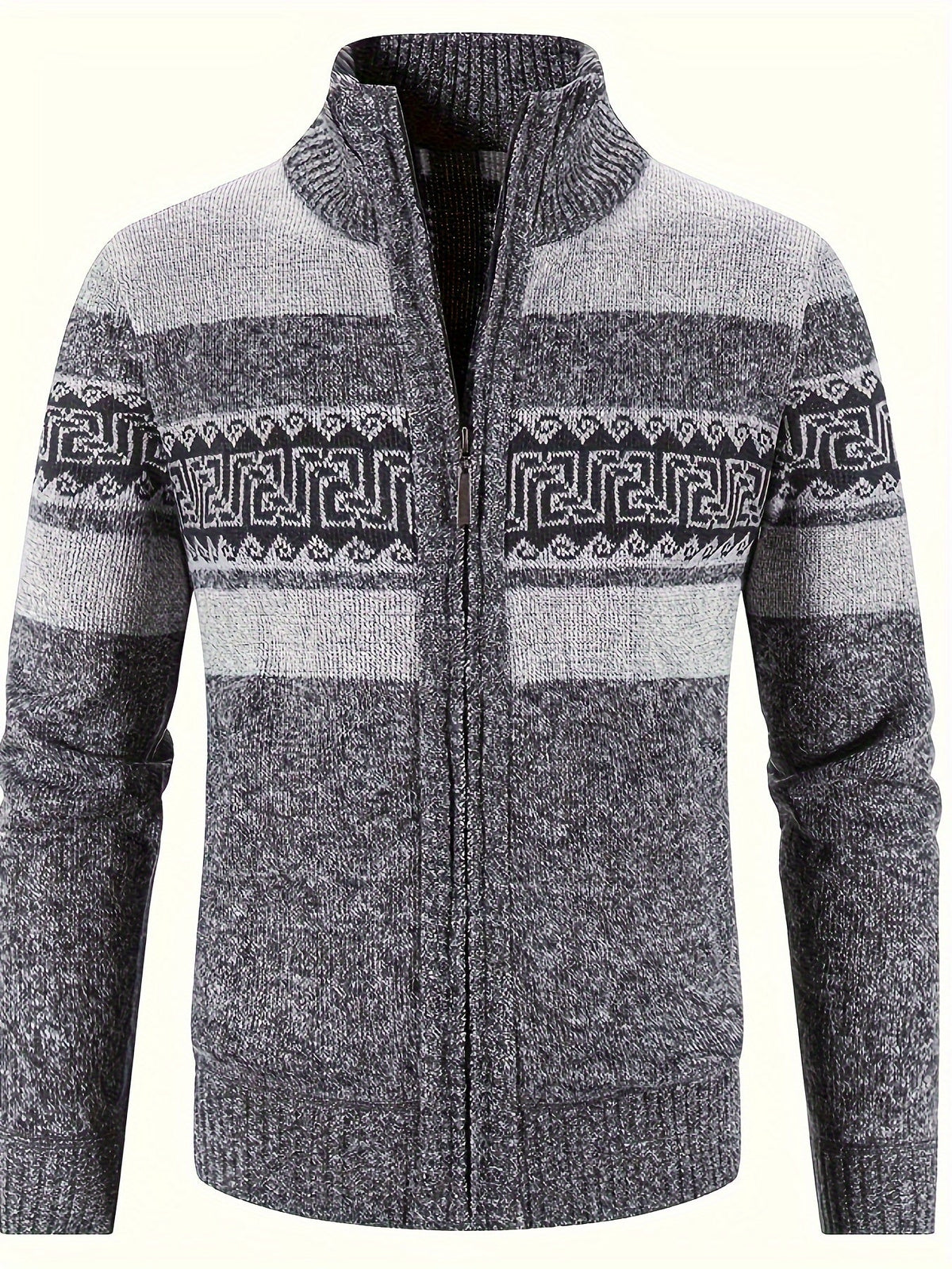 Women's Plush-Lined Patterned Zip Cardigan