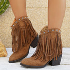 Women's Fringed Cowboy Boots with Wide Calf and Cuban Heel