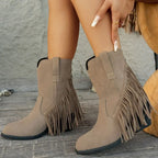 Women's Fringed Cowboy Boots with Wide Calf and Cuban Heel