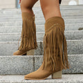 Women's Fringed Cowboy Boots with Wide Calf and Cuban Heel