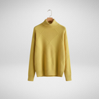 Women's Textured Diamond Knit Roll-Neck Jumper Relaxed Fit – Yellow