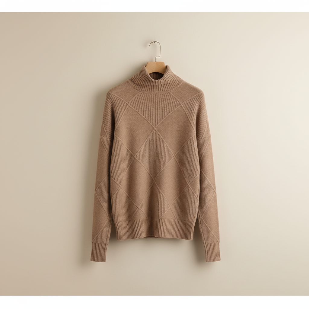 Women's Textured Diamond Knit Roll-Neck Jumper Relaxed Fit – Golden Yellow