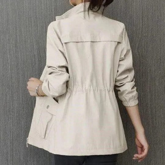 Women's Relaxed Lightweight Zip Wind Jacket with Ribbed Cuffs - Beige