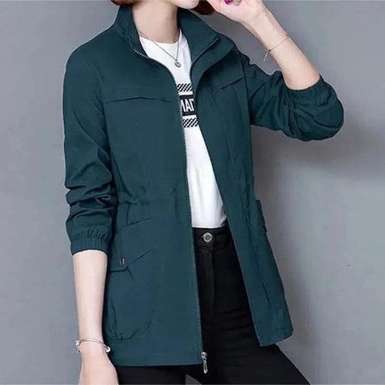 Women's Relaxed Lightweight Zip Wind Jacket with Ribbed Cuffs