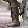 Women's Countryside Leather Tall Boots with Shaft Strap - Dark Brown