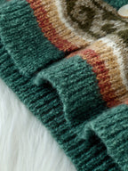 Women's Relaxed Knit Cardigan with Patterned Yoke