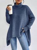 Women's Oversized Roll-Neck Jumper with Asymmetric Hem – Sky Blue