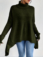 Women's Oversized Roll-Neck Jumper with Asymmetric Hem