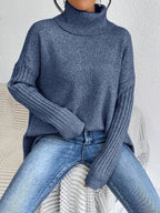 Women's Oversized Roll-Neck Jumper with Asymmetric Hem