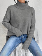 Women's Oversized Roll-Neck Jumper with Asymmetric Hem