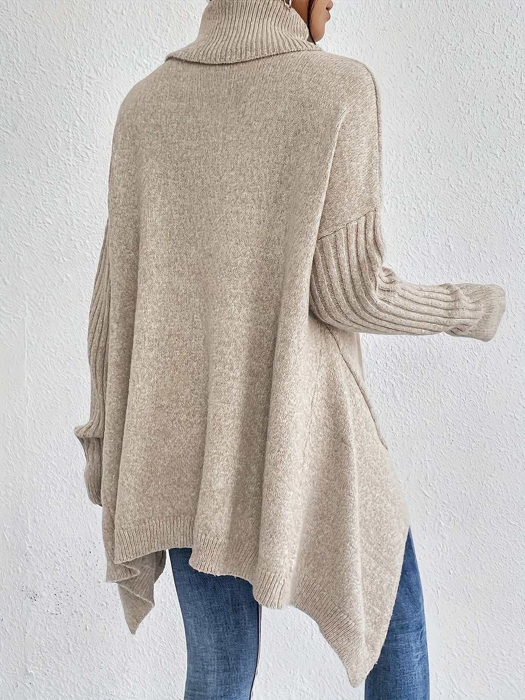 Women's Oversized Roll-Neck Jumper with Asymmetric Hem