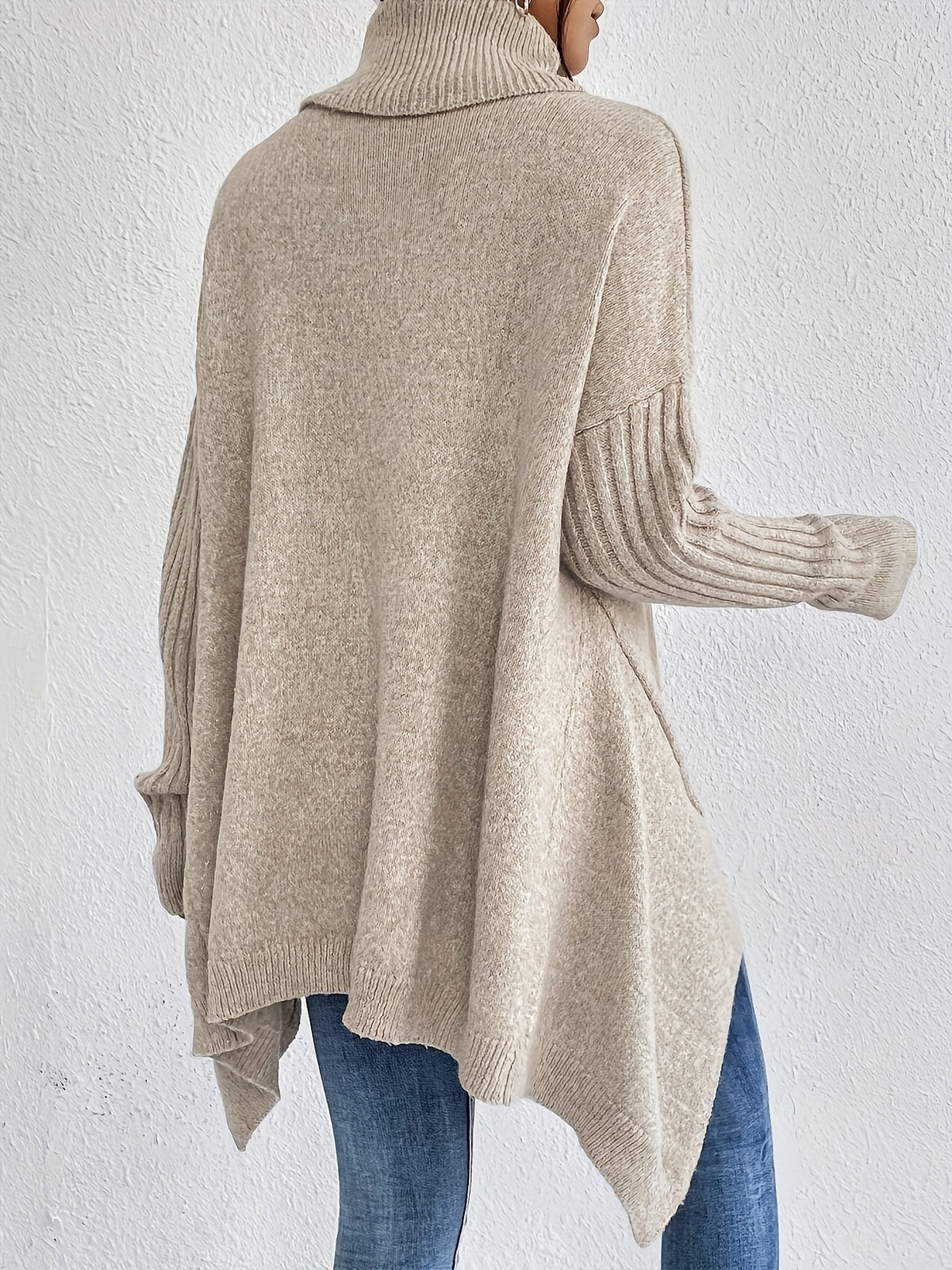 Women's Oversized Roll-Neck Jumper with Asymmetric Hem