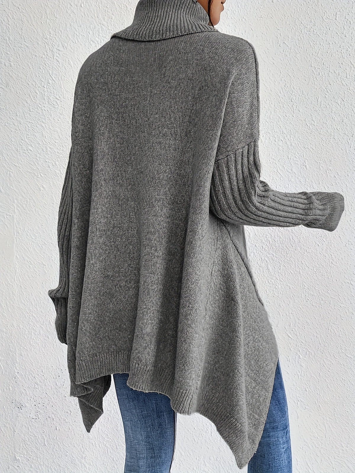 Women's Oversized Roll-Neck Jumper with Asymmetric Hem
