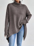 Women's Oversized Roll-Neck Jumper with Asymmetric Hem
