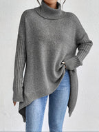 Women's Oversized Roll-Neck Jumper with Asymmetric Hem