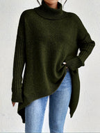 Women's Oversized Roll-Neck Jumper with Asymmetric Hem