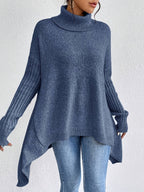 Women's Oversized Roll-Neck Jumper with Asymmetric Hem