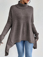 Women's Oversized Roll-Neck Jumper with Asymmetric Hem