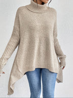 Women's Oversized Roll-Neck Jumper with Asymmetric Hem