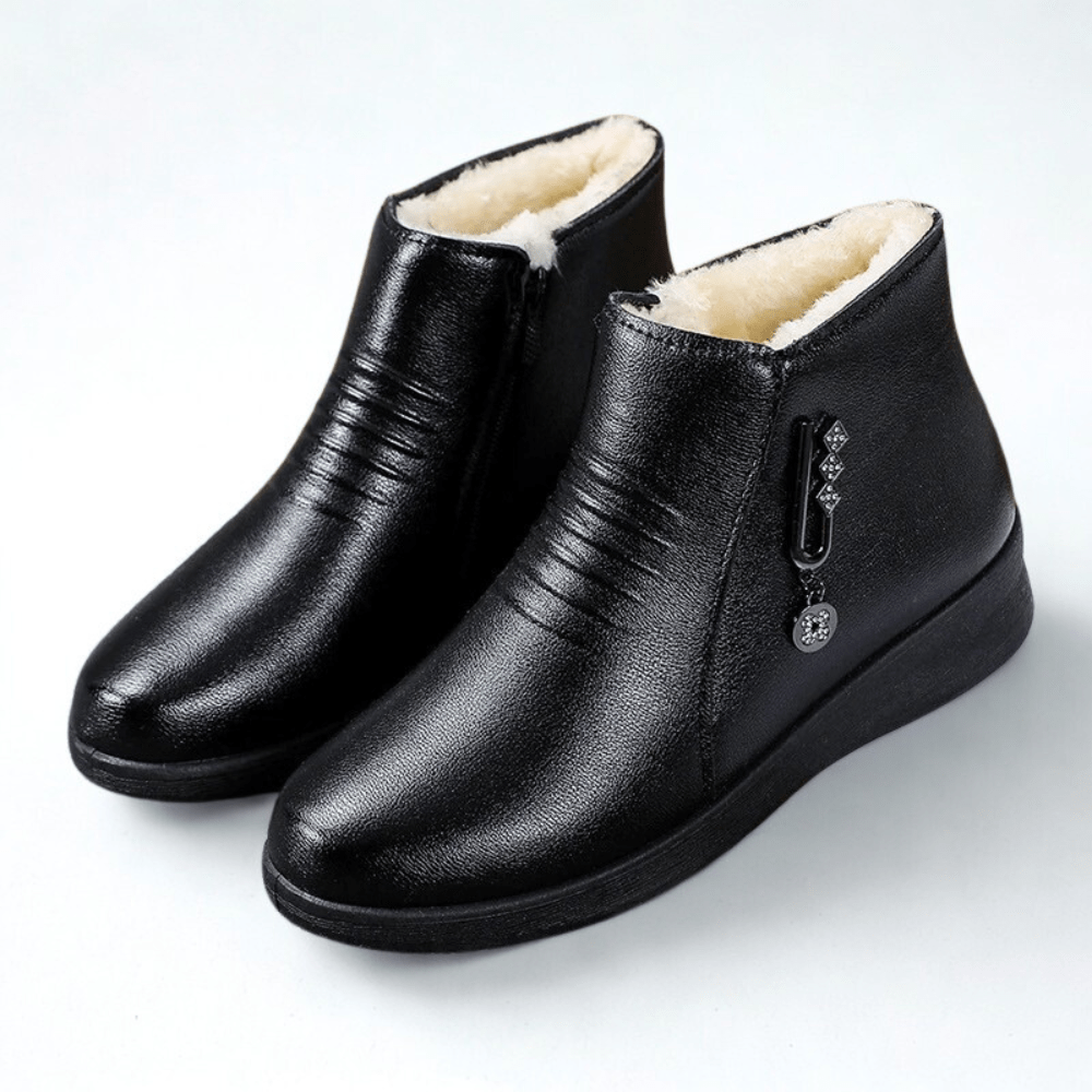 Women's Shearling-Style Lined Faux Leather Ankle Boots