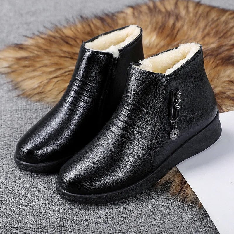 Women's Shearling-Style Lined Faux Leather Ankle Boots
