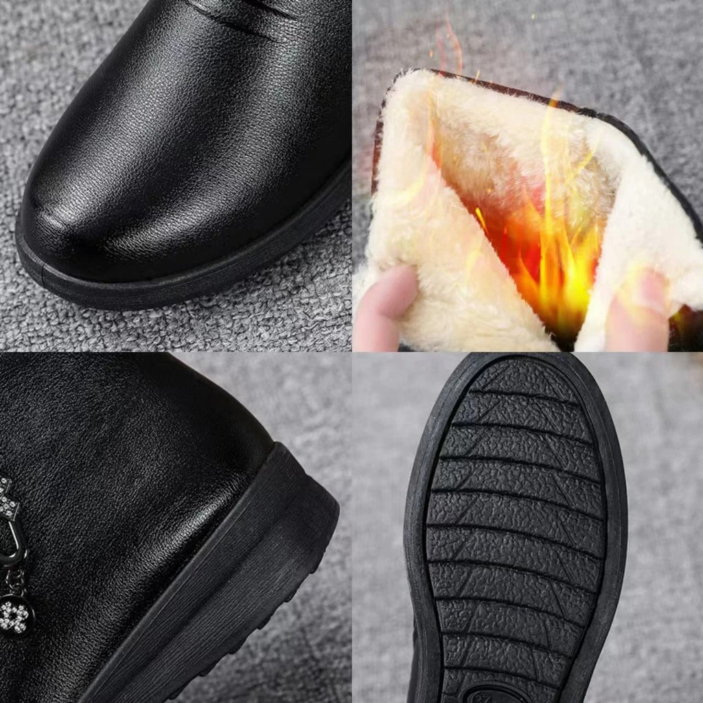 Women's Shearling-Style Lined Faux Leather Ankle Boots – Black