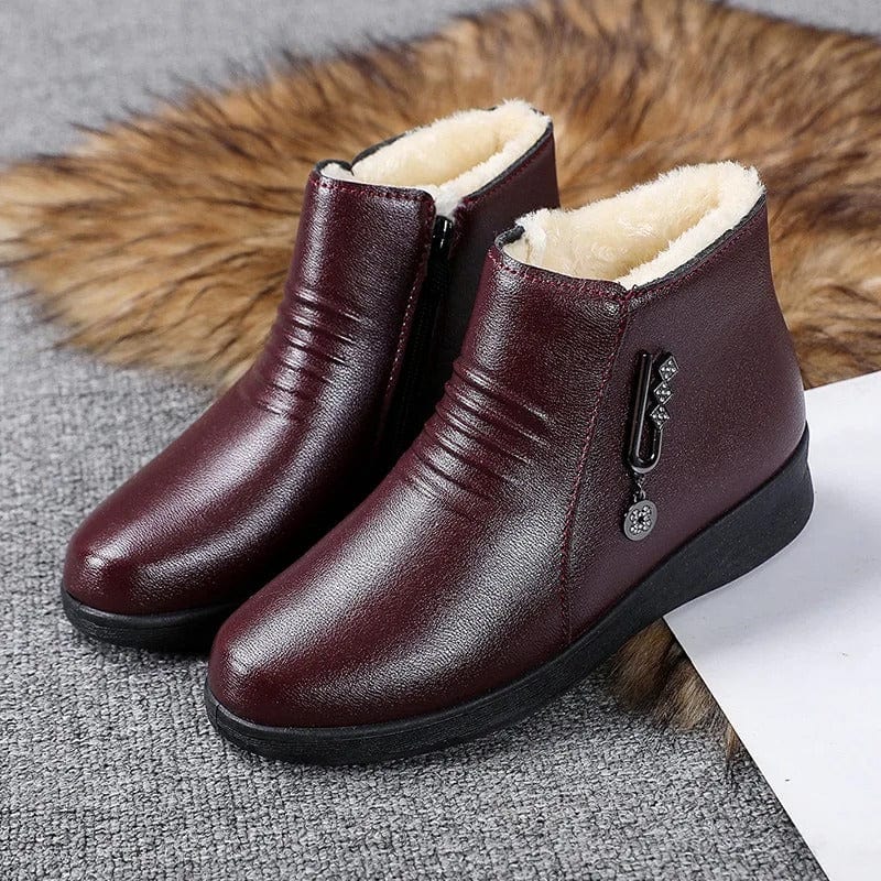 Women's Shearling-Style Lined Faux Leather Ankle Boots