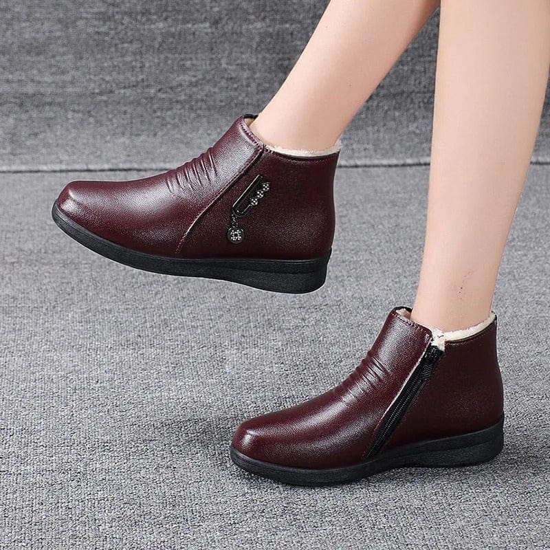 Women's Shearling-Style Lined Faux Leather Ankle Boots