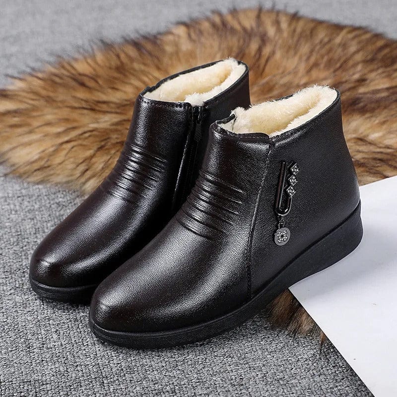 Women's Shearling-Style Lined Faux Leather Ankle Boots