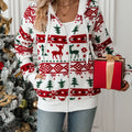 Women's Plush Festive Print Hooded Zip Cardigan with Pockets - Red & Green Print