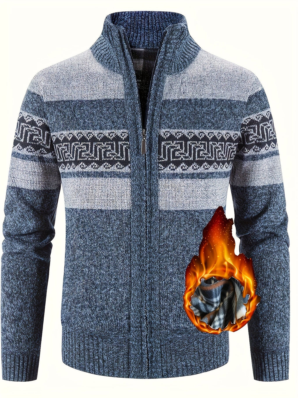 Women's Plush-Lined Patterned Zip Cardigan