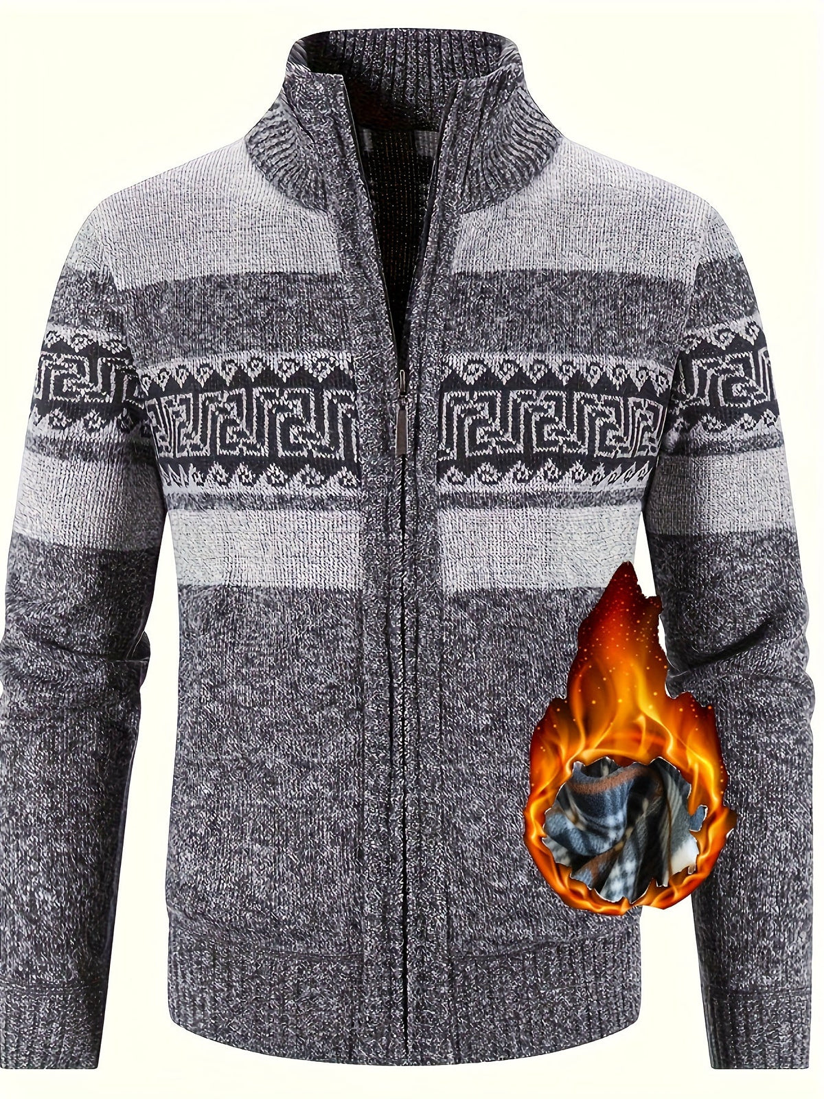 Women's Plush-Lined Patterned Zip Cardigan