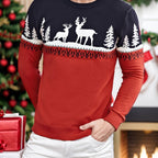 Women's Red Christmas Jumper with Reindeer Motif - Red