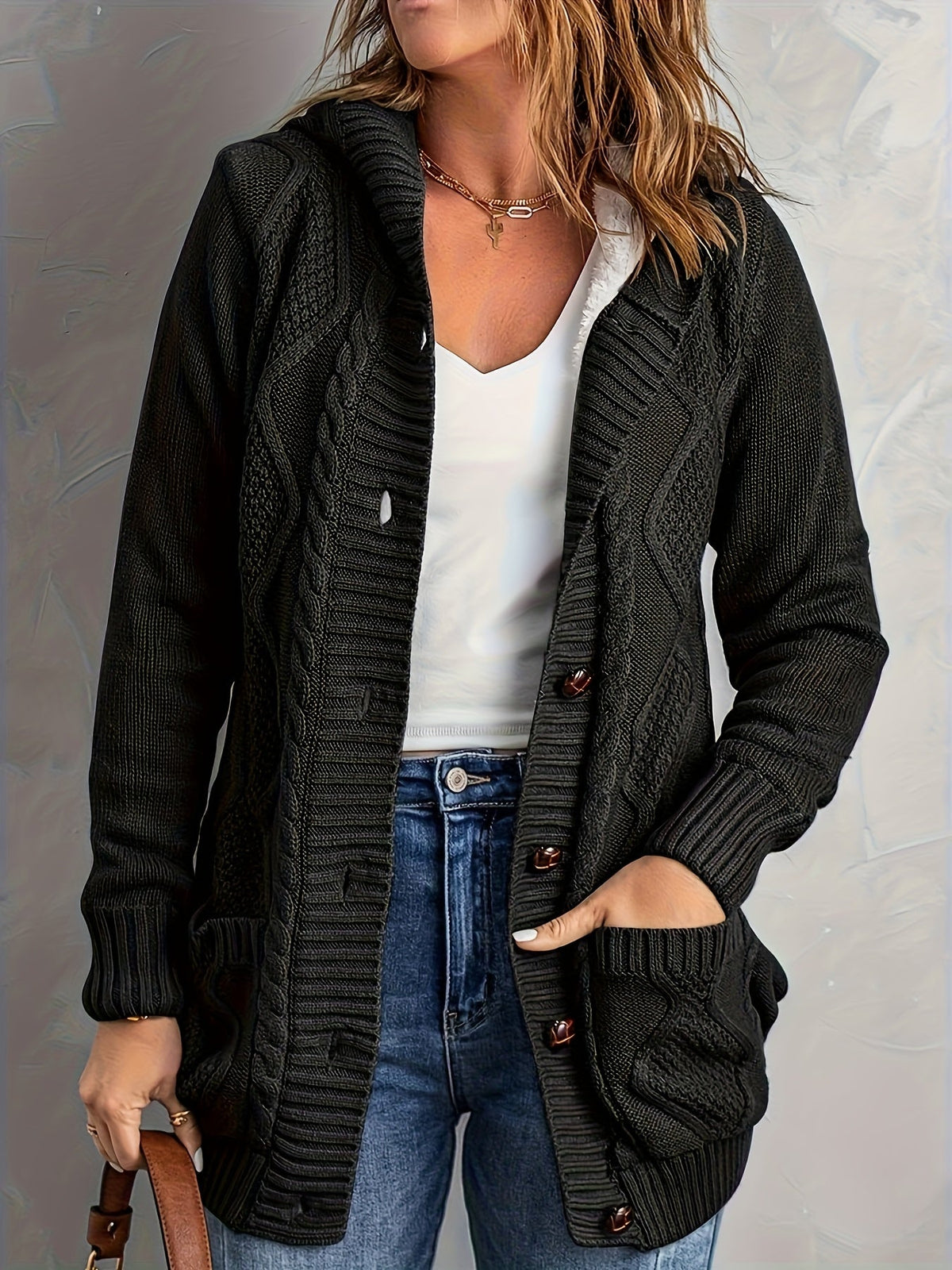 Women's Soft-Lined Button-Up Hooded Cardigan
