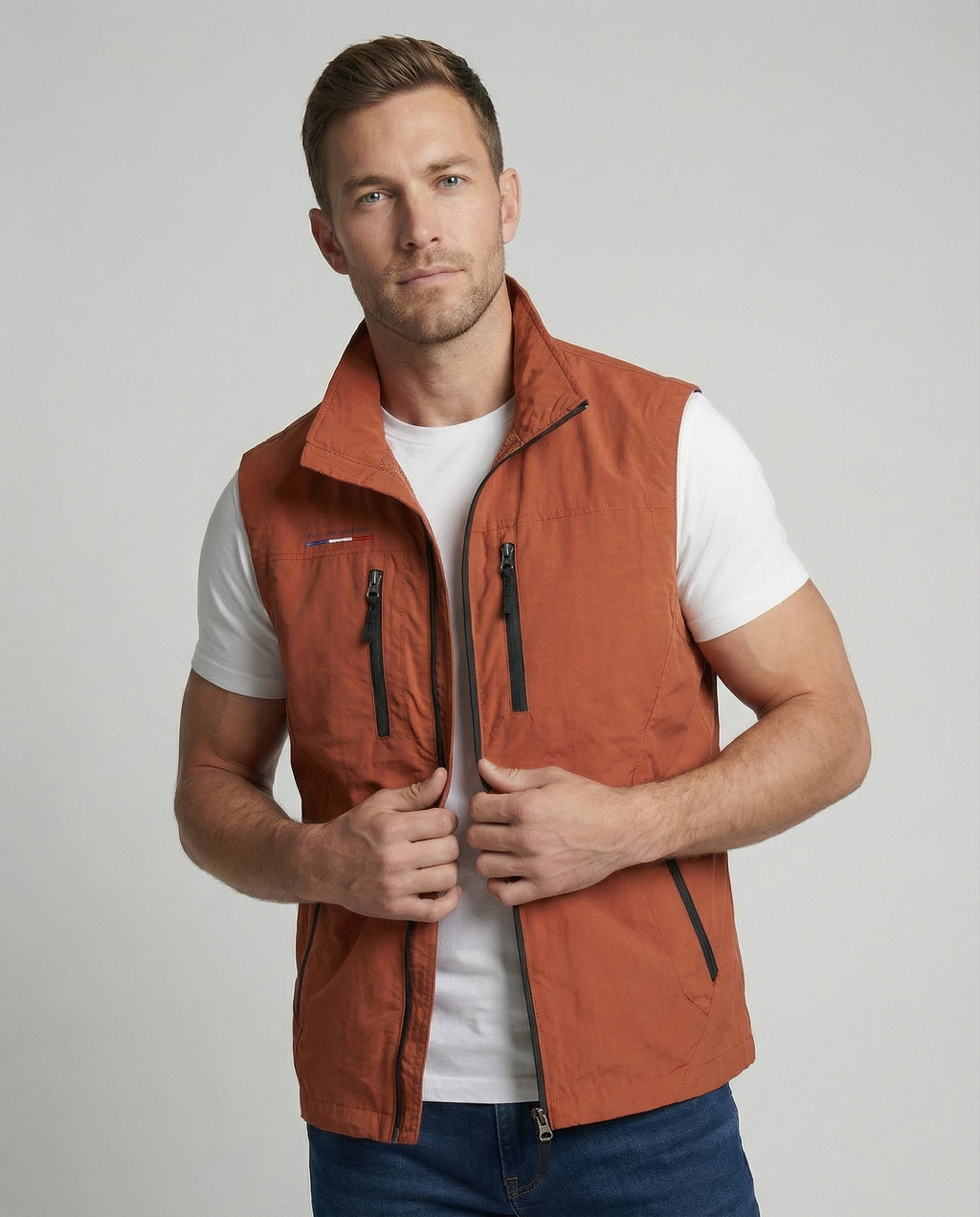 Men's Sleeveless Utility Gilet with Four Zipped Pockets