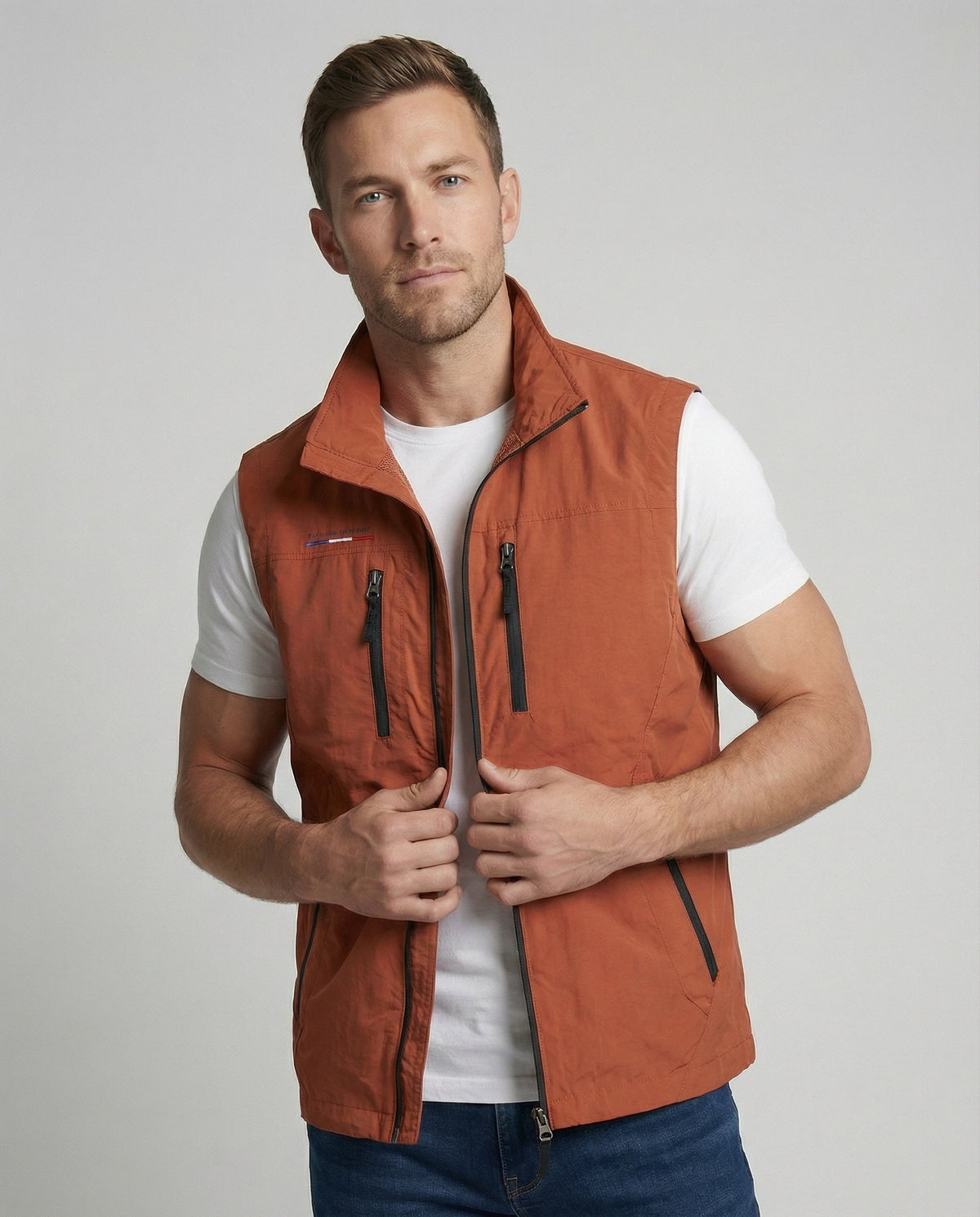 Men's Sleeveless Utility Gilet with Four Zipped Pockets