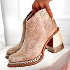 Women's Side-Zip Faux Leather Western Boots with Mid-Height Heel