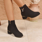 Women's Round-Toe Chelsea Boots with Gold-Tone Hardware