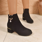 Women's Round-Toe Chelsea Boots with Gold-Tone Hardware