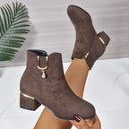 Women's Round-Toe Chelsea Boots with Gold-Tone Hardware
