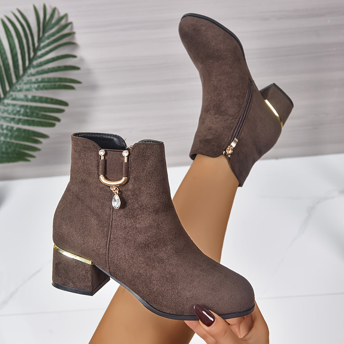 Women's Round-Toe Chelsea Boots with Gold-Tone Hardware