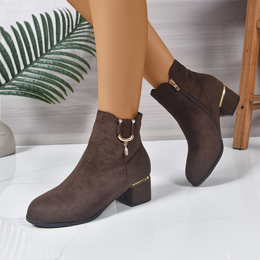 Women's Round-Toe Chelsea Boots with Gold-Tone Hardware