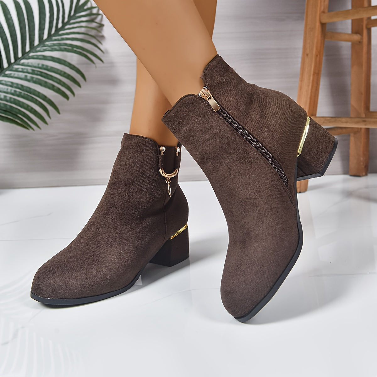 Women's Round-Toe Chelsea Boots with Gold-Tone Hardware