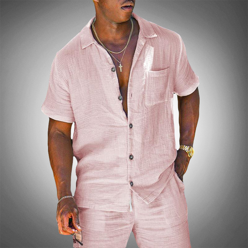 Men's Relaxed Linen Shirt and Trousers Co-ord Set – Pink