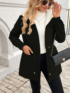 Women's Black Lined Zip Jacket with Cinched Waist Hood