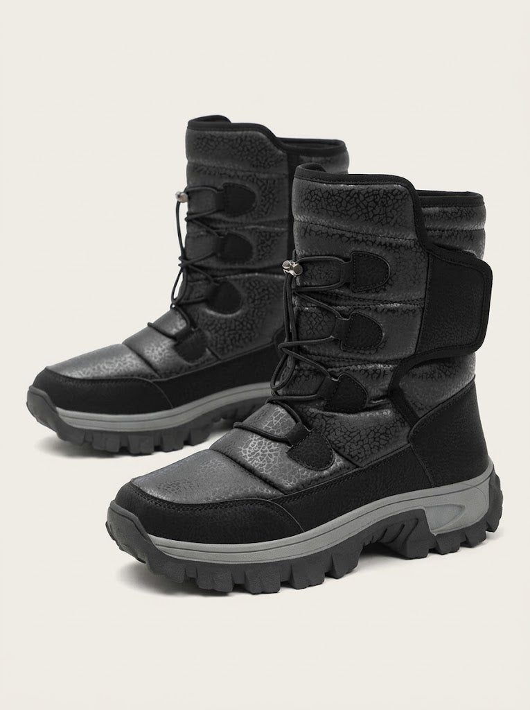 Men's Padded High-Top Winter Boots with Cosy Plush Interior - Black