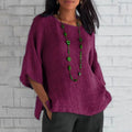 Women's Linen V-Neck Tunic Top with 3/4 Sleeves and Relaxed Fit – Purple